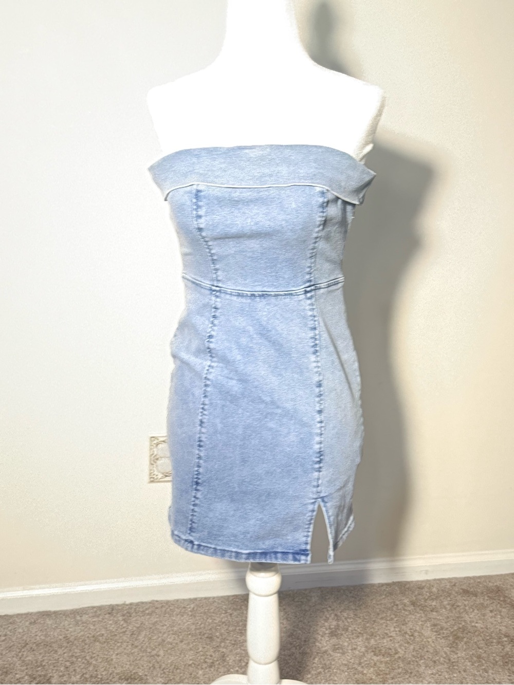 SHEIN Light Blue Strapless Denim Tube Dress